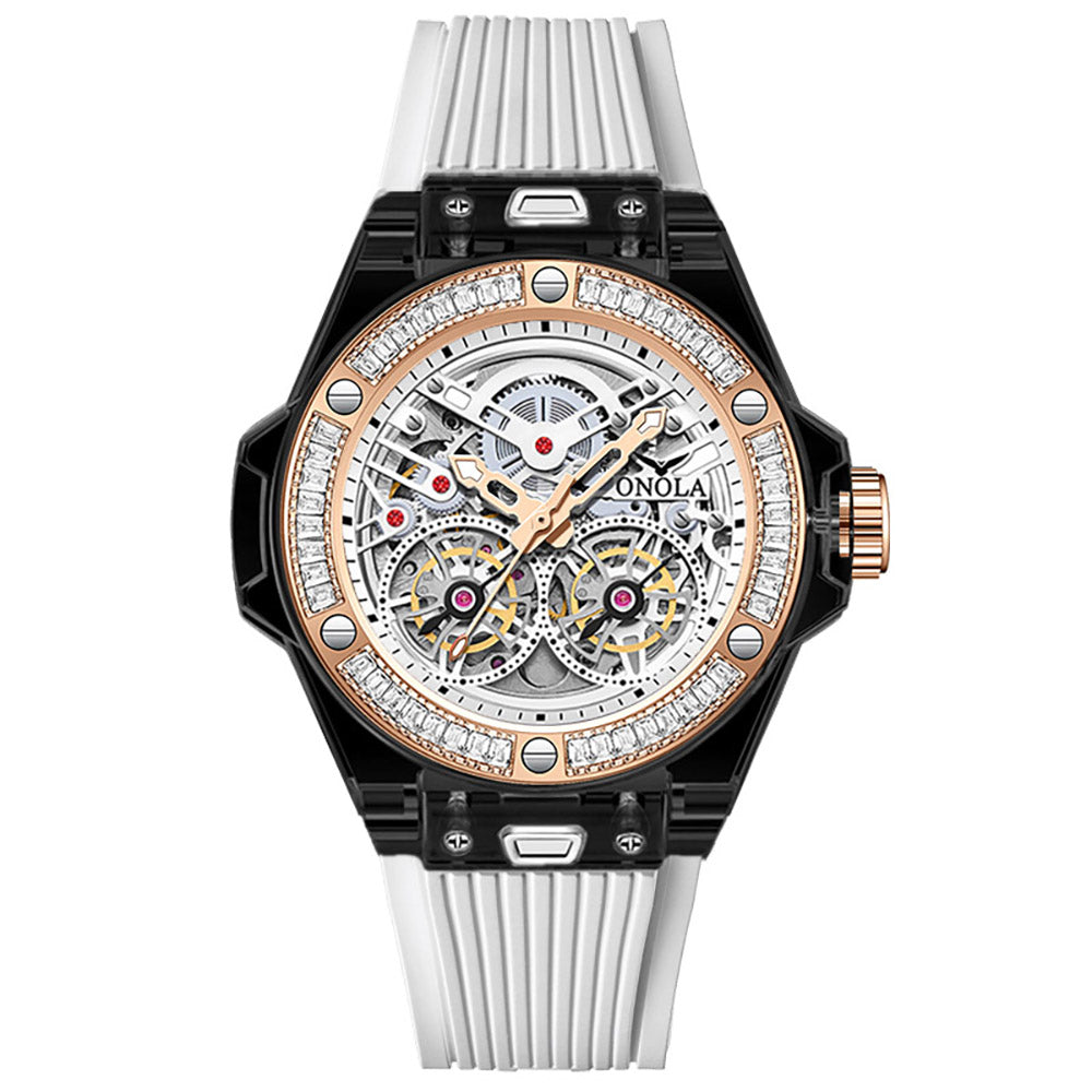 ONOLA-3835D Fashion Sports Mechanical Watch - Waterproof, Case with Flash Diamonds, Perfect Gift Choice