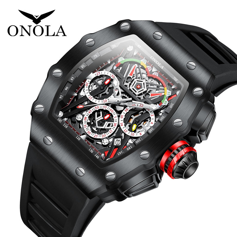 ONOLA-6827 Men's Wine Barrel Quartz Watch Multi functional Timing Watch