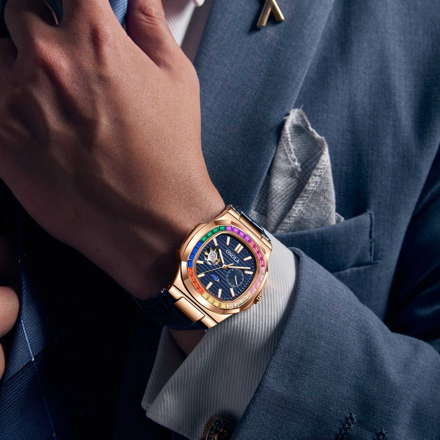 ONOLA-3855CH men's luxury mechanical watch, automatic winding, waterproof and durable, suitable for men's elegant watch