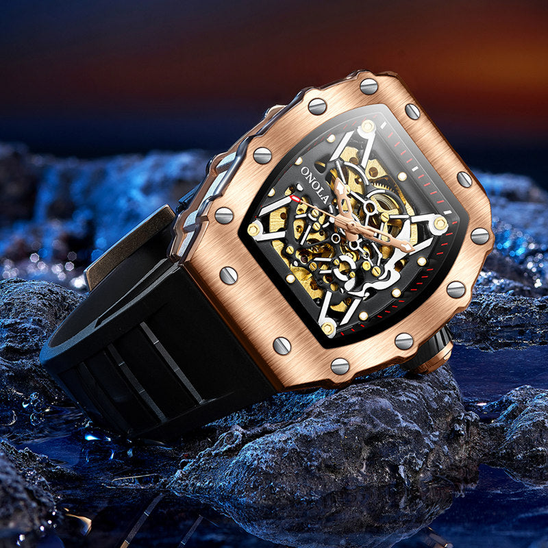 ONOLA-3829 Men's Barrel Automatic Mechanical Watch, Perfect for Business Use