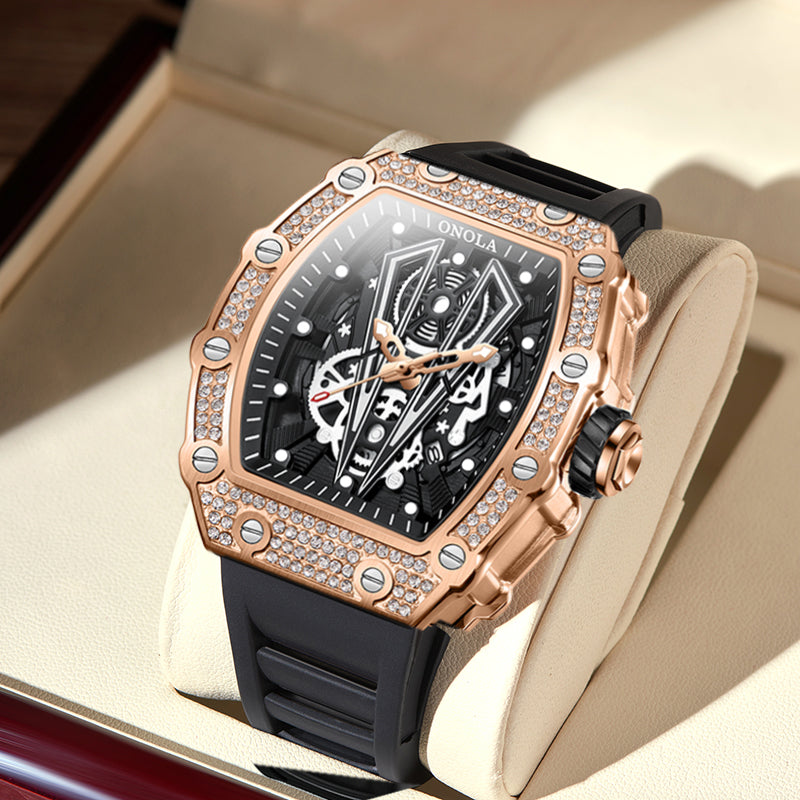 ONOLA-3826D men's wine barrel quartz watch, available in multiple colors, as a birthday gift for yourself