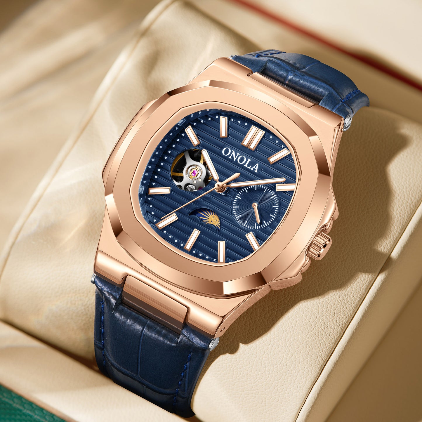 ONOLA-3855 men's mechanical watch, business style, automatic winding, waterproof and durable, perfect gift choice