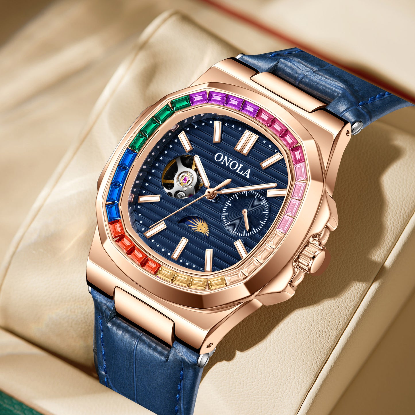 ONOLA-3855CH men's luxury mechanical watch, automatic winding, waterproof and durable, suitable for men's elegant watch