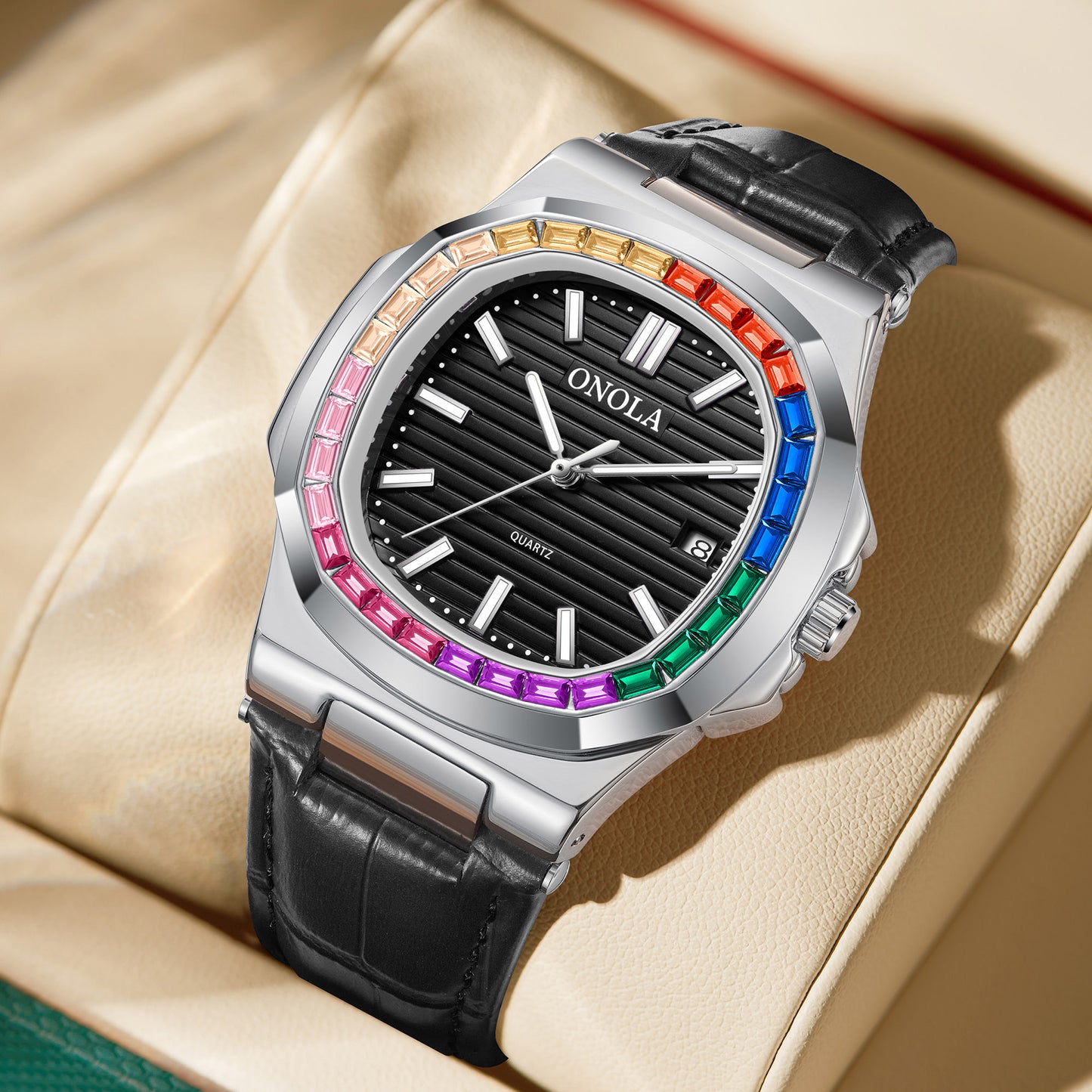 ONOLA-3852CH Fashion Business Men's Quartz Watch, with Diamond Set Frame Design, Business Luxury, Perfect Gift