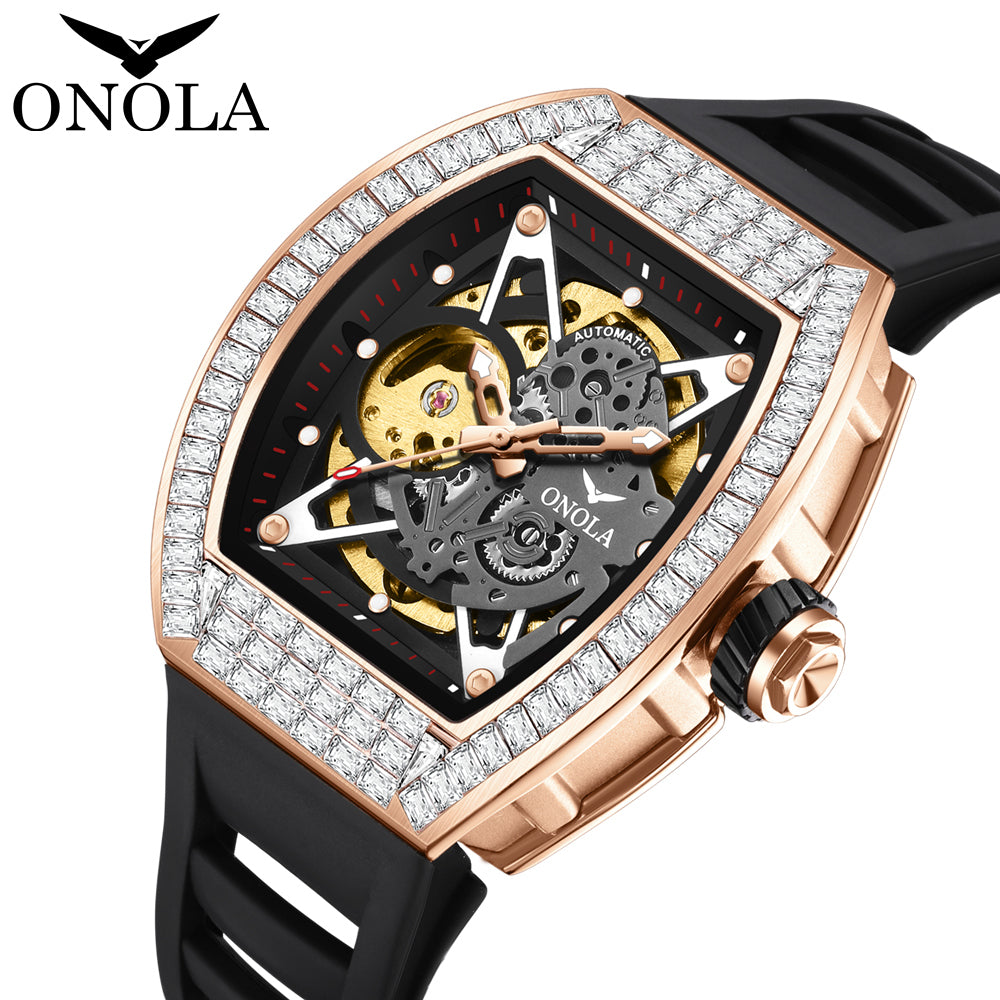ONOLA-3838F Men's Wine Barrel Fashion Mechanical Watch, Hollow Tourbillon Series, Ideal Gift
