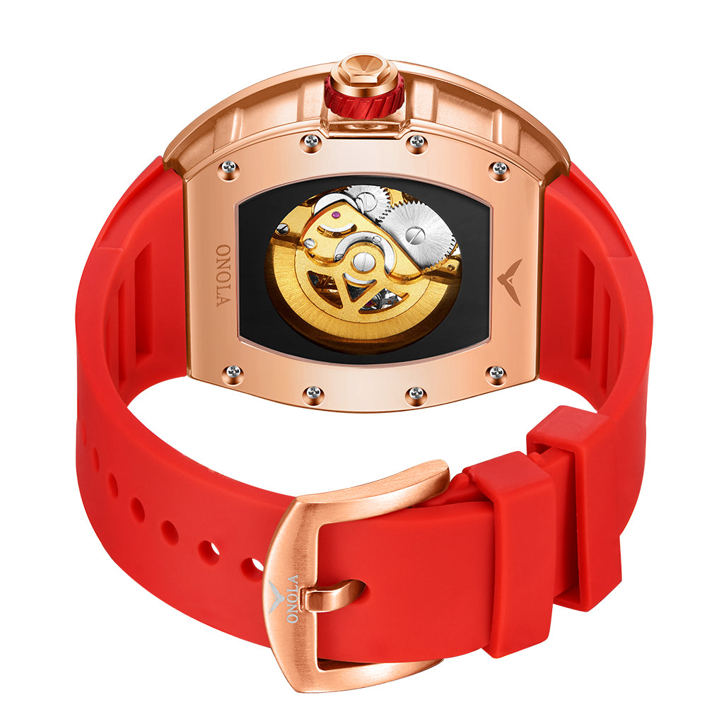 ONOLA-3838D men's mechanical watch, barrel shaped design, 30 meter waterproof, casual sports style, hollowed out tourbillon watch, perfect gift