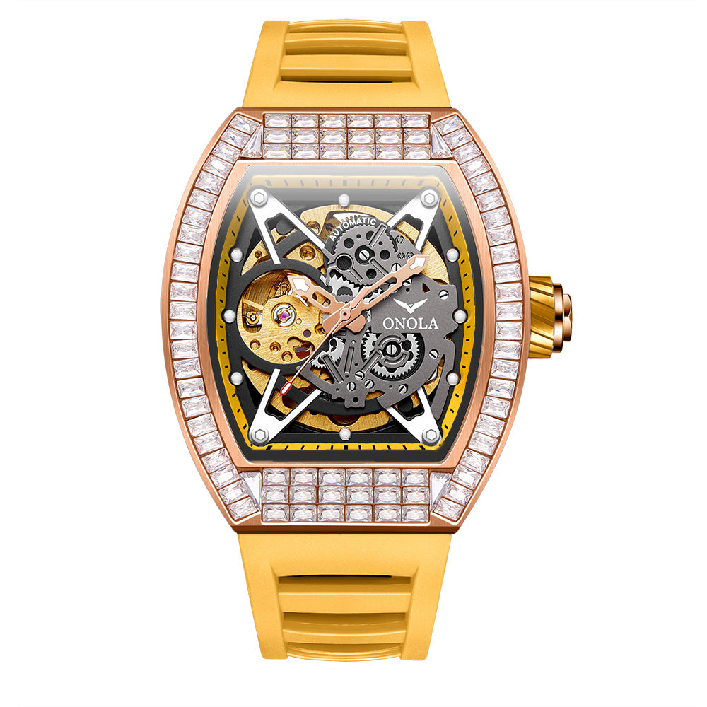 ONOLA-3838F Men's Wine Barrel Fashion Mechanical Watch, Hollow Tourbillon Series, Ideal Gift