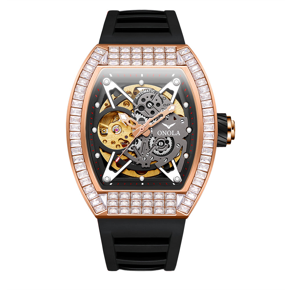 ONOLA-3838F Men's Wine Barrel Fashion Mechanical Watch, Hollow Tourbillon Series, Ideal Gift