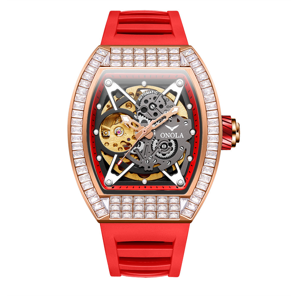ONOLA-3838F Men's Wine Barrel Fashion Mechanical Watch, Hollow Tourbillon Series, Ideal Gift
