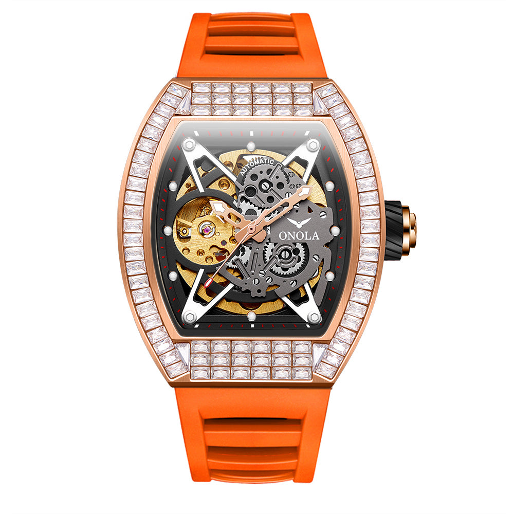 ONOLA-3838F Men's Wine Barrel Fashion Mechanical Watch, Hollow Tourbillon Series, Ideal Gift