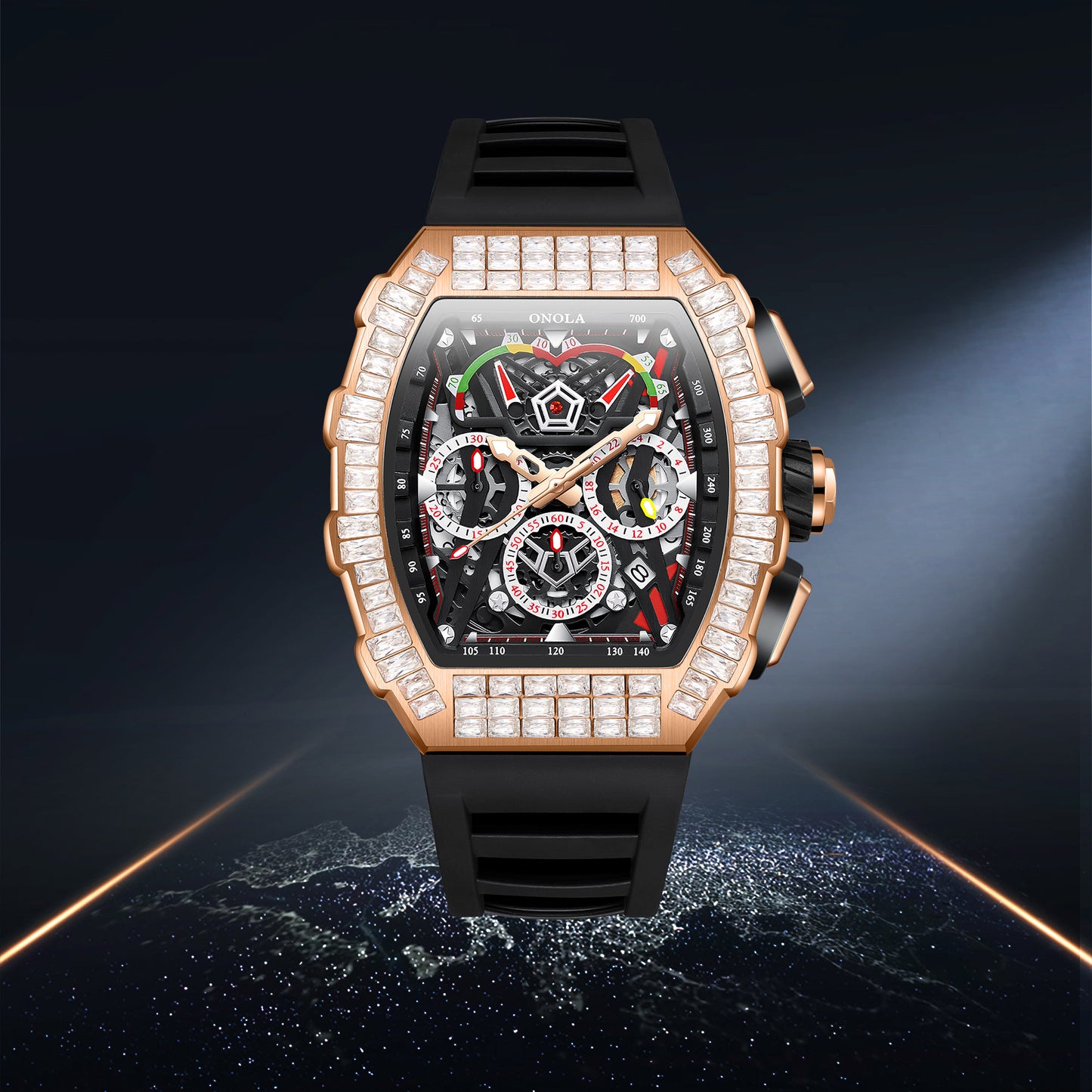 ONOLA-6827F Men's Fashion Hollow Mechanical Watch with sequin decoration on the surface