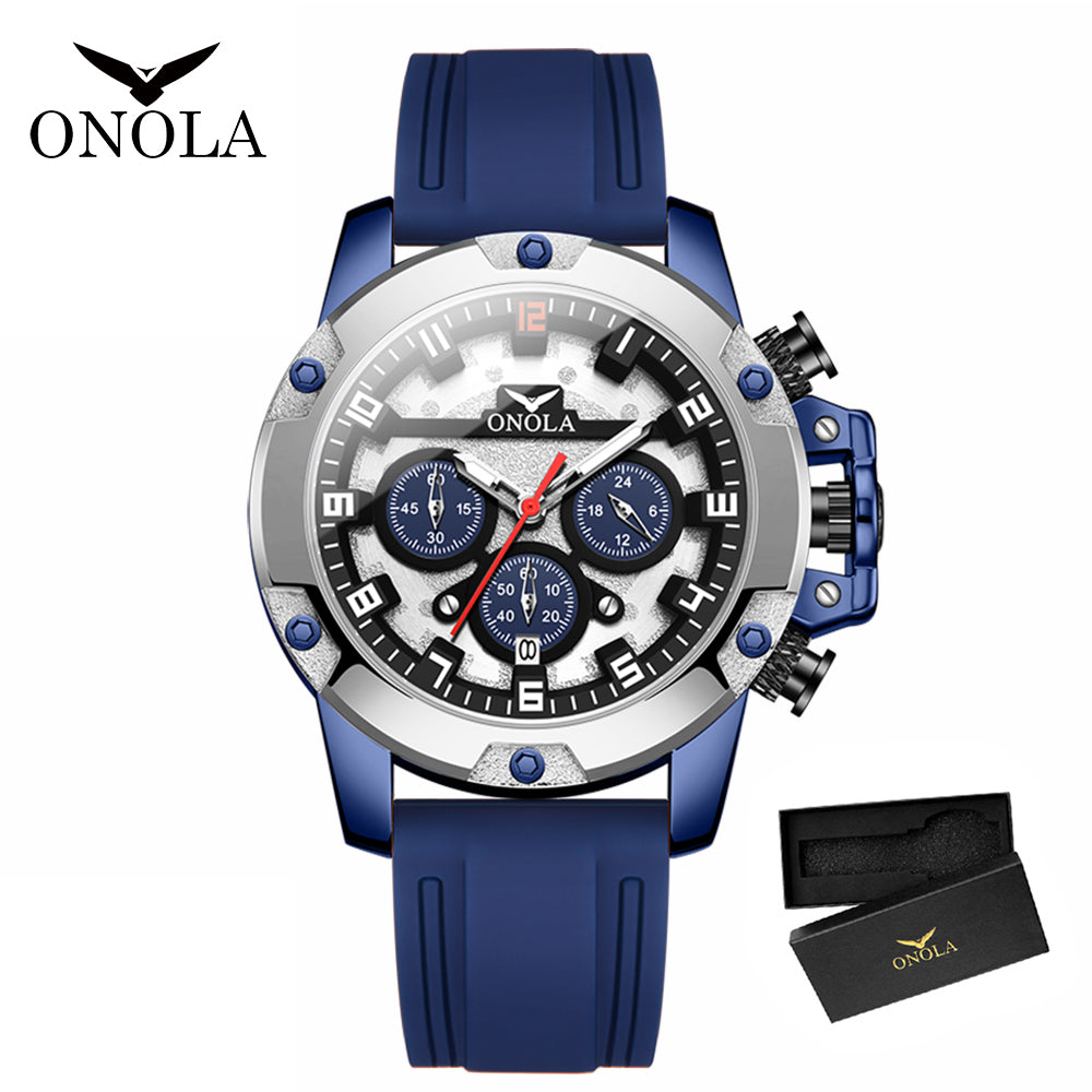 ONOLA-6858 Men's Sports Quartz Watch Multi functional Chronograph Night Light Waterproof, Suitable for Business Meetings and Outdoor Activities Wearing
