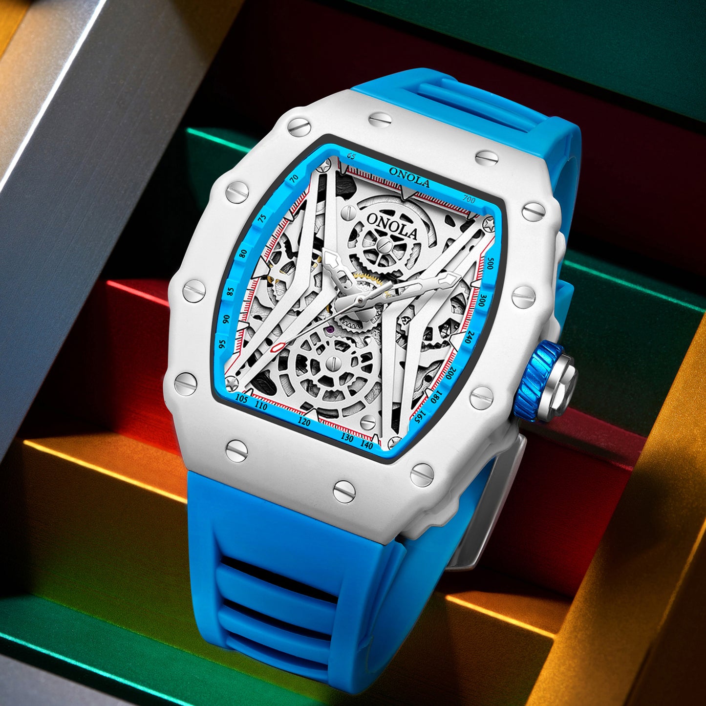 ONOLA-3828W Men's Sports Mechanical Watch 30 meter Waterproof, Perfect Gift Choice