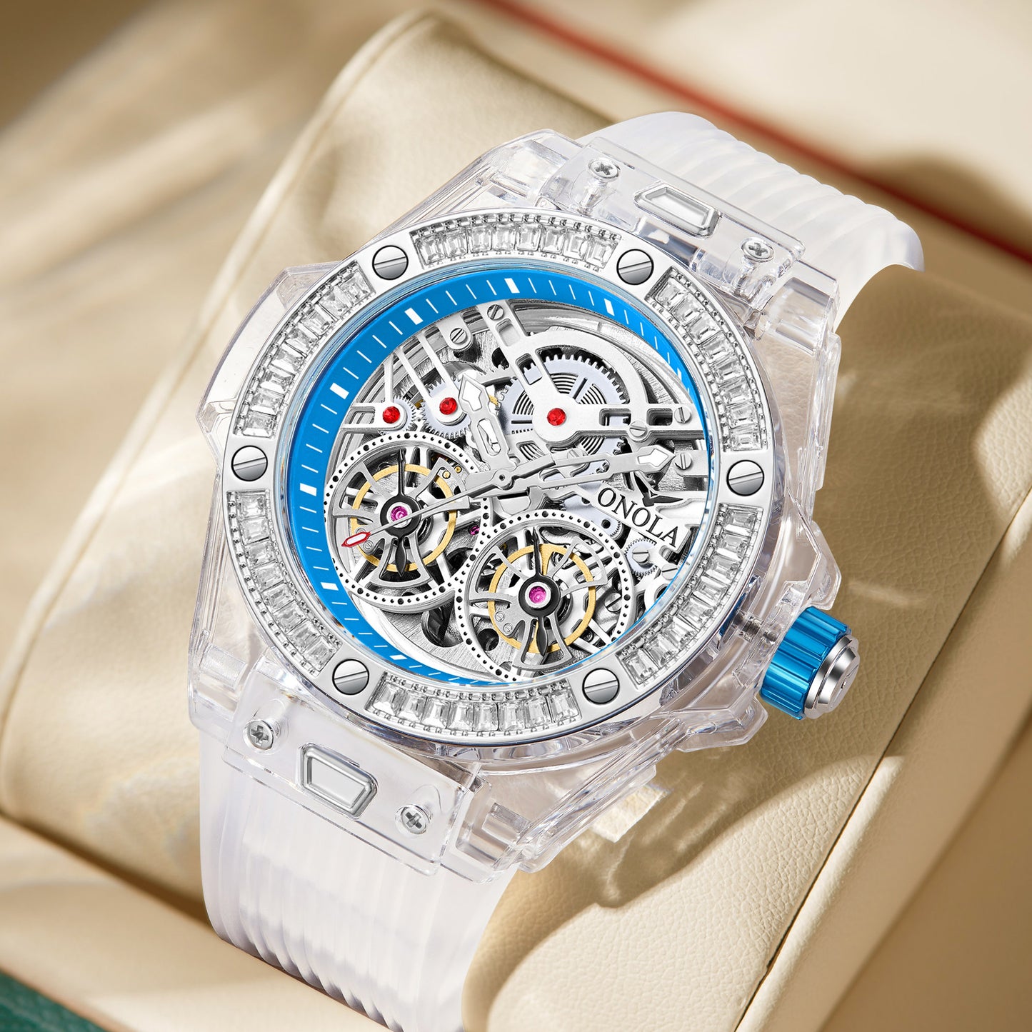 ONOLA-3835D Fashion Sports Mechanical Watch - Waterproof, Case with Flash Diamonds, Perfect Gift Choice