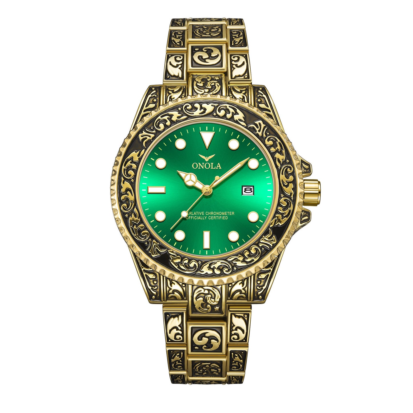 ONOLA-3830 men's vintage quartz watch with exquisite relief pattern, suitable for daily wear and as a thoughtful gift