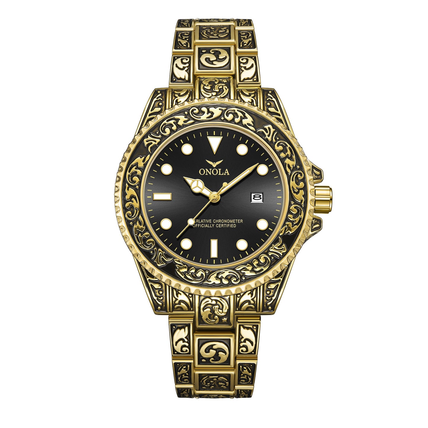 ONOLA-3830 men's vintage quartz watch with exquisite relief pattern, suitable for daily wear and as a thoughtful gift