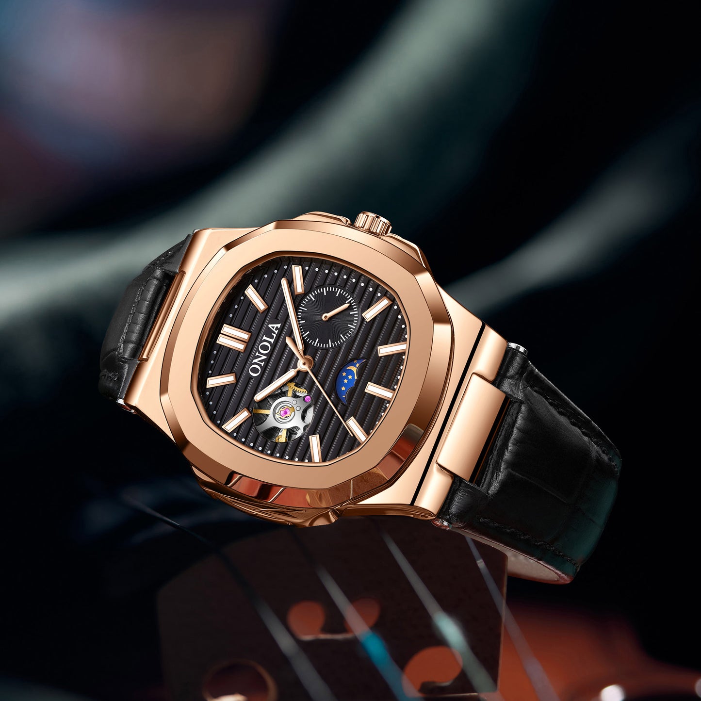 ONOLA-3855 men's mechanical watch, business style, automatic winding, waterproof and durable, perfect gift choice