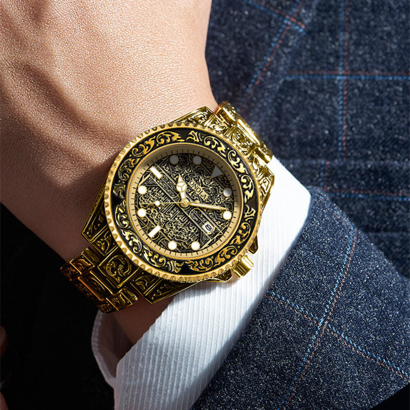 ONOLA-3830 men's vintage quartz watch with exquisite relief pattern, suitable for daily wear and as a thoughtful gift
