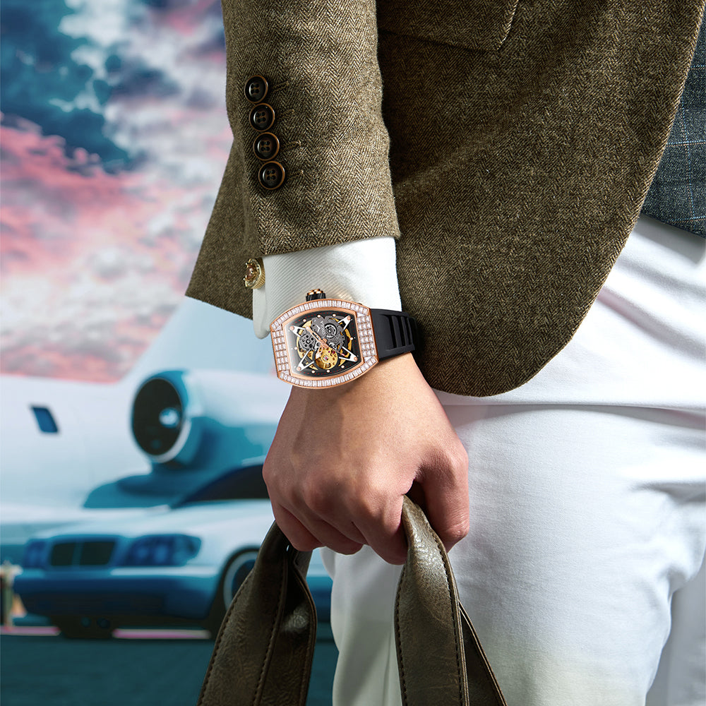 ONOLA-3838F Men's Wine Barrel Fashion Mechanical Watch, Hollow Tourbillon Series, Ideal Gift