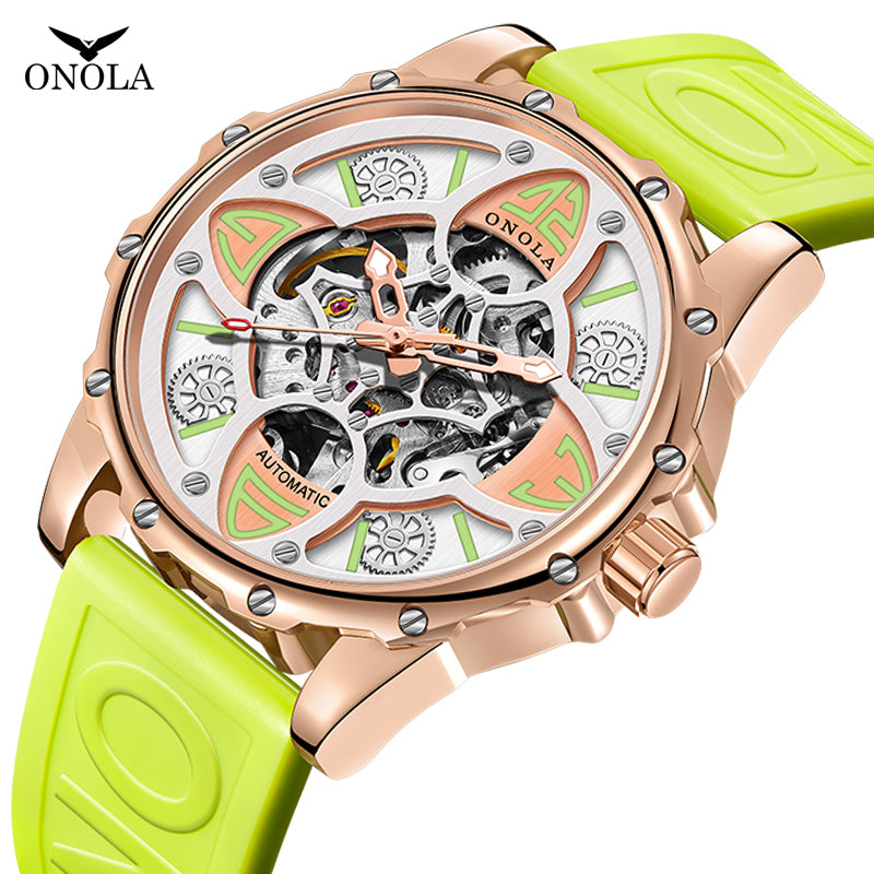 ONOLA-3833 Fashion Men's Hollow Automatic Mechanical Watch, Ideal Gift