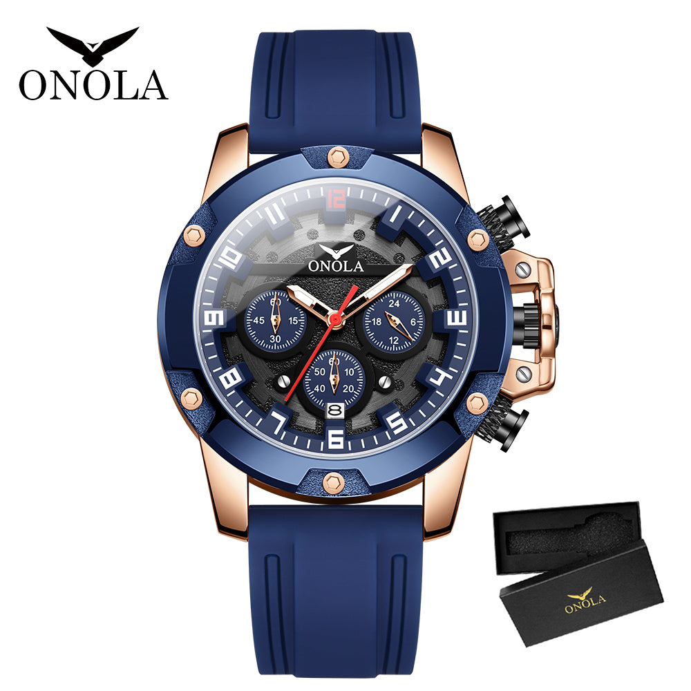 ONOLA-6858 Men's Sports Quartz Watch Multi functional Chronograph Night Light Waterproof, Suitable for Business Meetings and Outdoor Activities Wearing