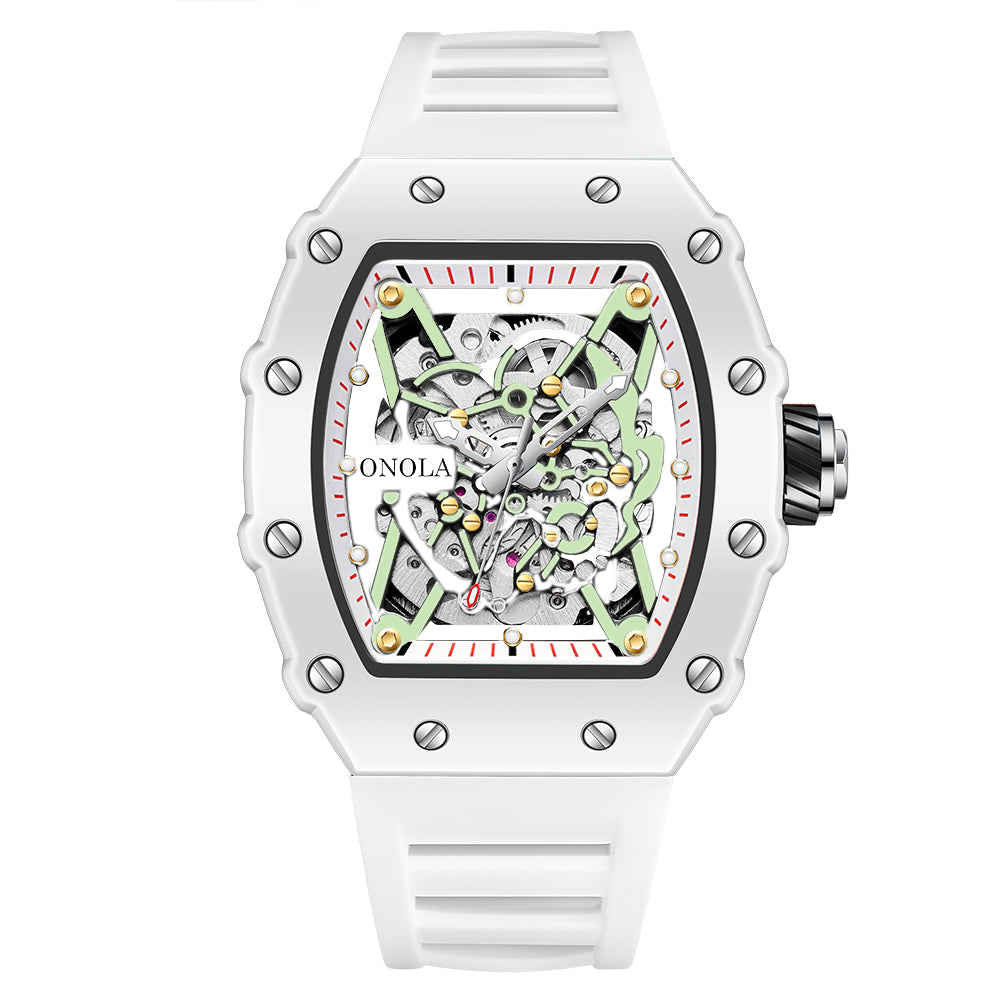 ONOLA-3829W Men's Hollow Automatic Tourbillon Mechanical Watch, Wine Bucket Style, Fashion Sports Style