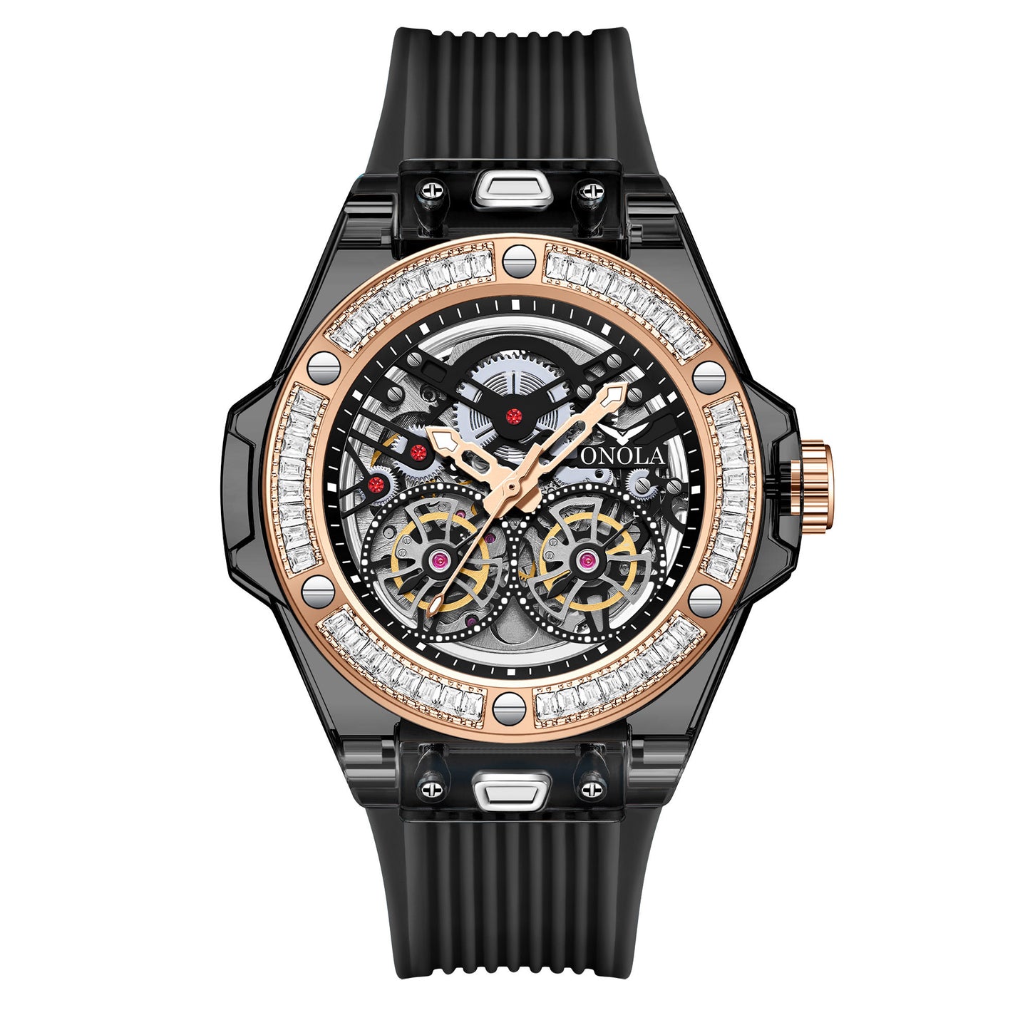 ONOLA-3835D Fashion Sports Mechanical Watch - Waterproof, Case with Flash Diamonds, Perfect Gift Choice