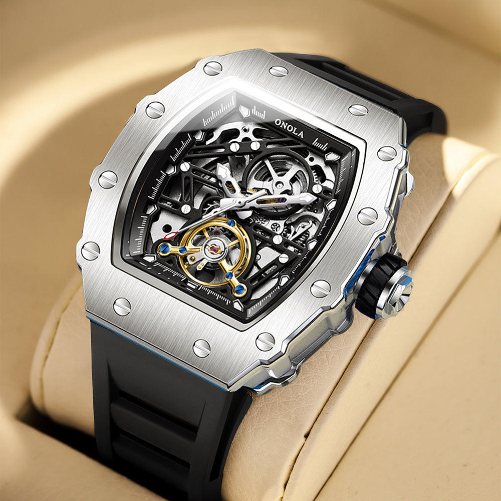 ONOLA-3854 Men's Wine Barrel Mechanical Watch with hollowed out automatic winding, suitable for daily wear
