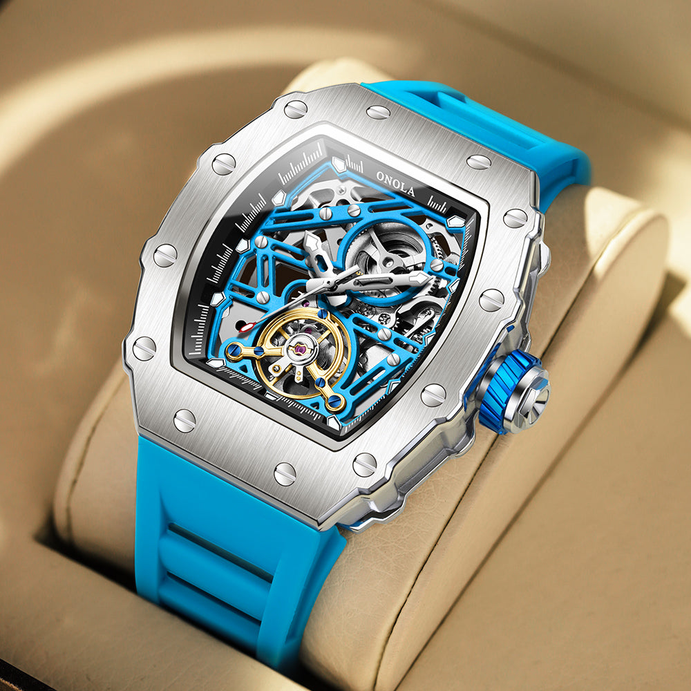 ONOLA-3854 Men's Wine Barrel Mechanical Watch with hollowed out automatic winding, suitable for daily wear