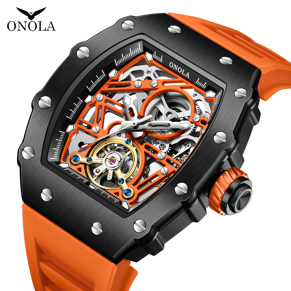 ONOLA-3854 Men's Wine Barrel Mechanical Watch with hollowed out automatic winding, suitable for daily wear