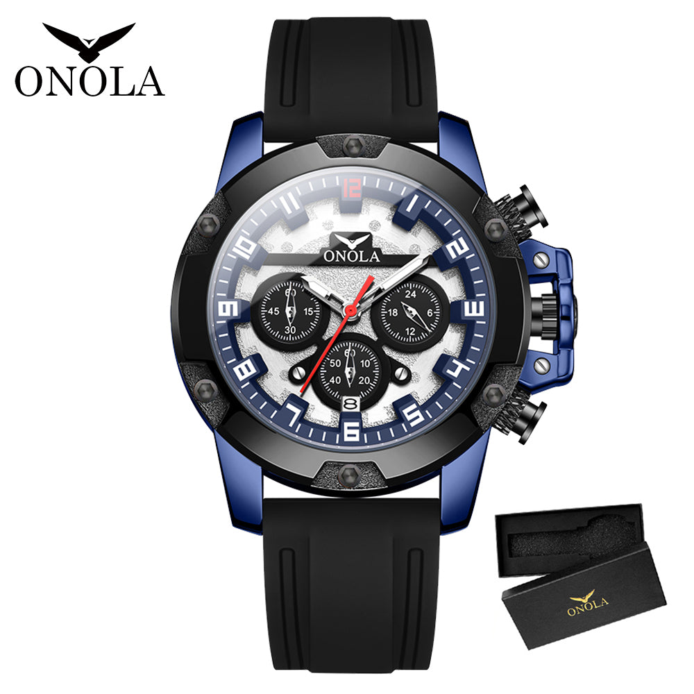 ONOLA-6858 Men's Sports Quartz Watch Multi functional Chronograph Night Light Waterproof, Suitable for Business Meetings and Outdoor Activities Wearing
