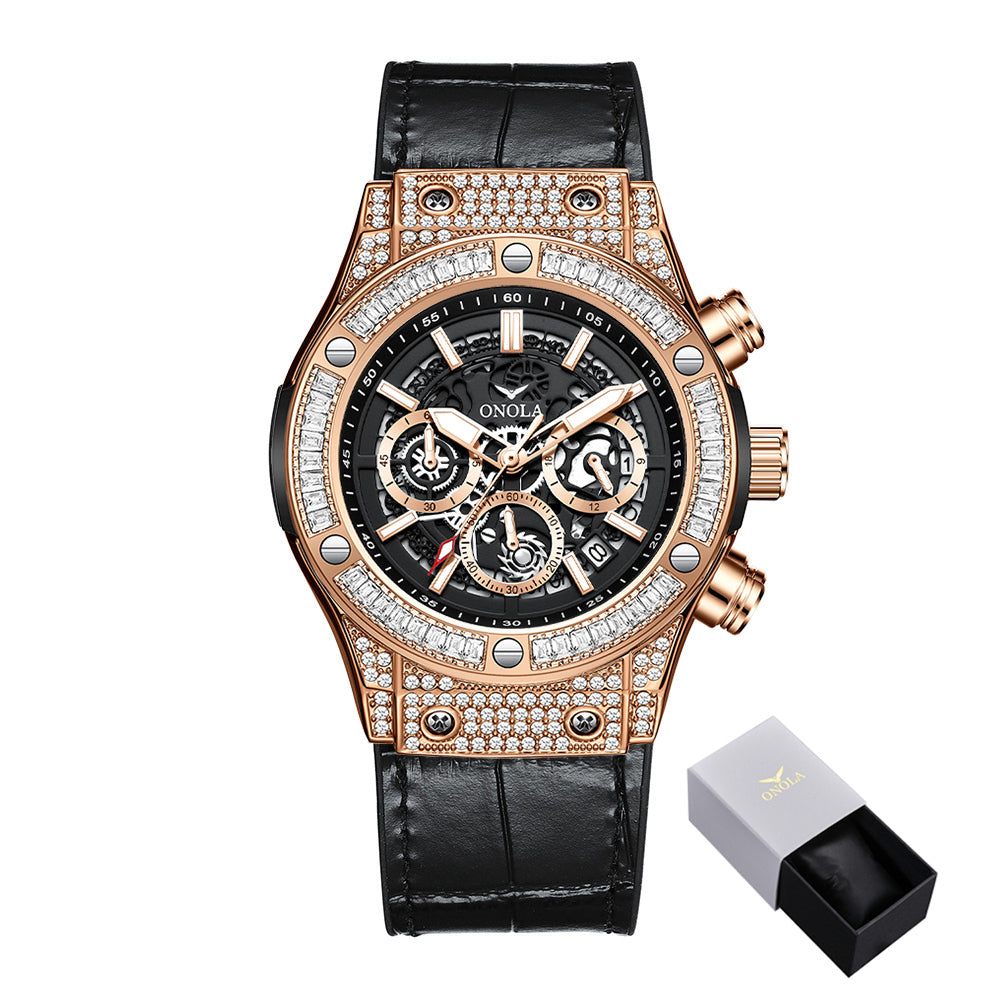 ONOLA-6856 Men's High Quality Multifunctional Quartz Watch - Sparkling Diamond Decoration