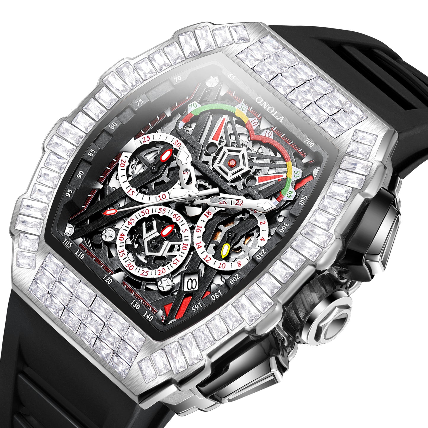 ONOLA-6827F Men's Fashion Hollow Mechanical Watch with sequin decoration on the surface