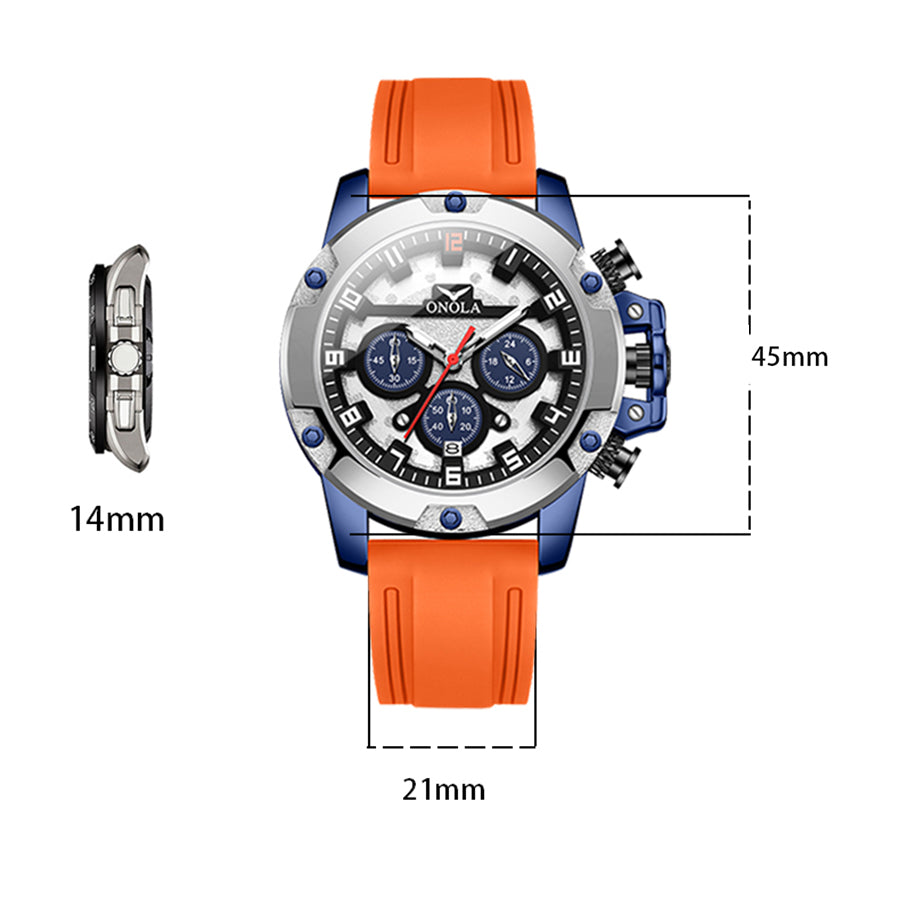 ONOLA-6858 Men's Sports Quartz Watch Multi functional Chronograph Night Light Waterproof, Suitable for Business Meetings and Outdoor Activities Wearing