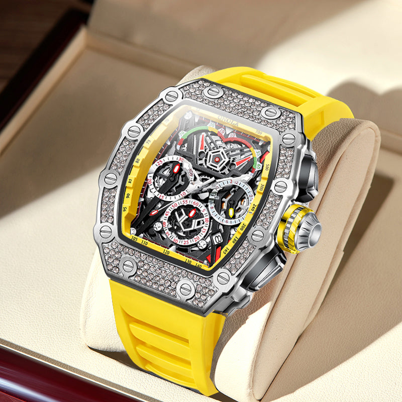 ONOLA-6827Q Men's Wine Barrel Quartz Watch with Fine Diamond Decoration and Calendar Function