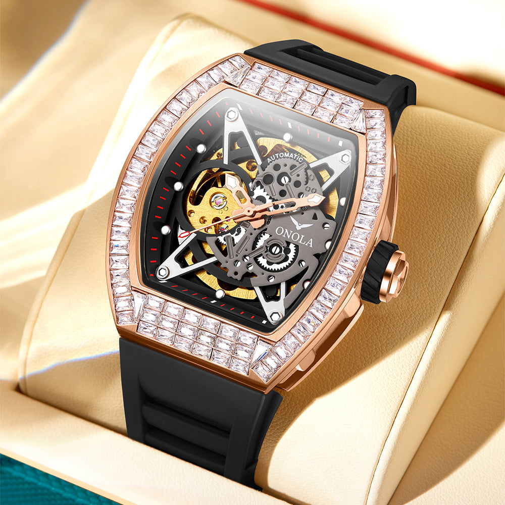 ONOLA-3838F Men's Wine Barrel Fashion Mechanical Watch, Hollow Tourbillon Series, Ideal Gift