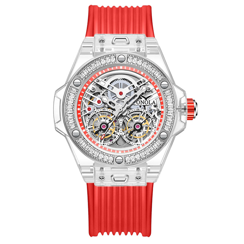 ONOLA-3835D Fashion Sports Mechanical Watch - Waterproof, Case with Flash Diamonds, Perfect Gift Choice
