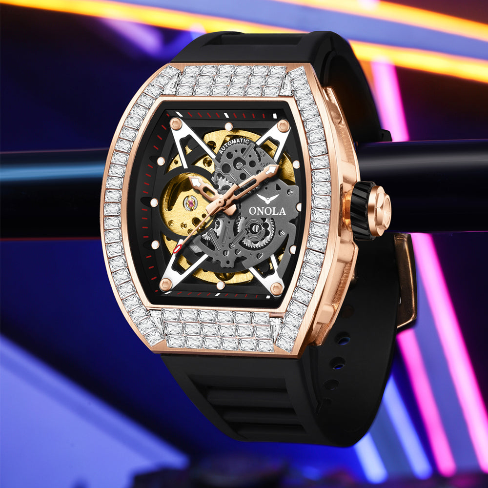ONOLA-3838F Men's Wine Barrel Fashion Mechanical Watch, Hollow Tourbillon Series, Ideal Gift