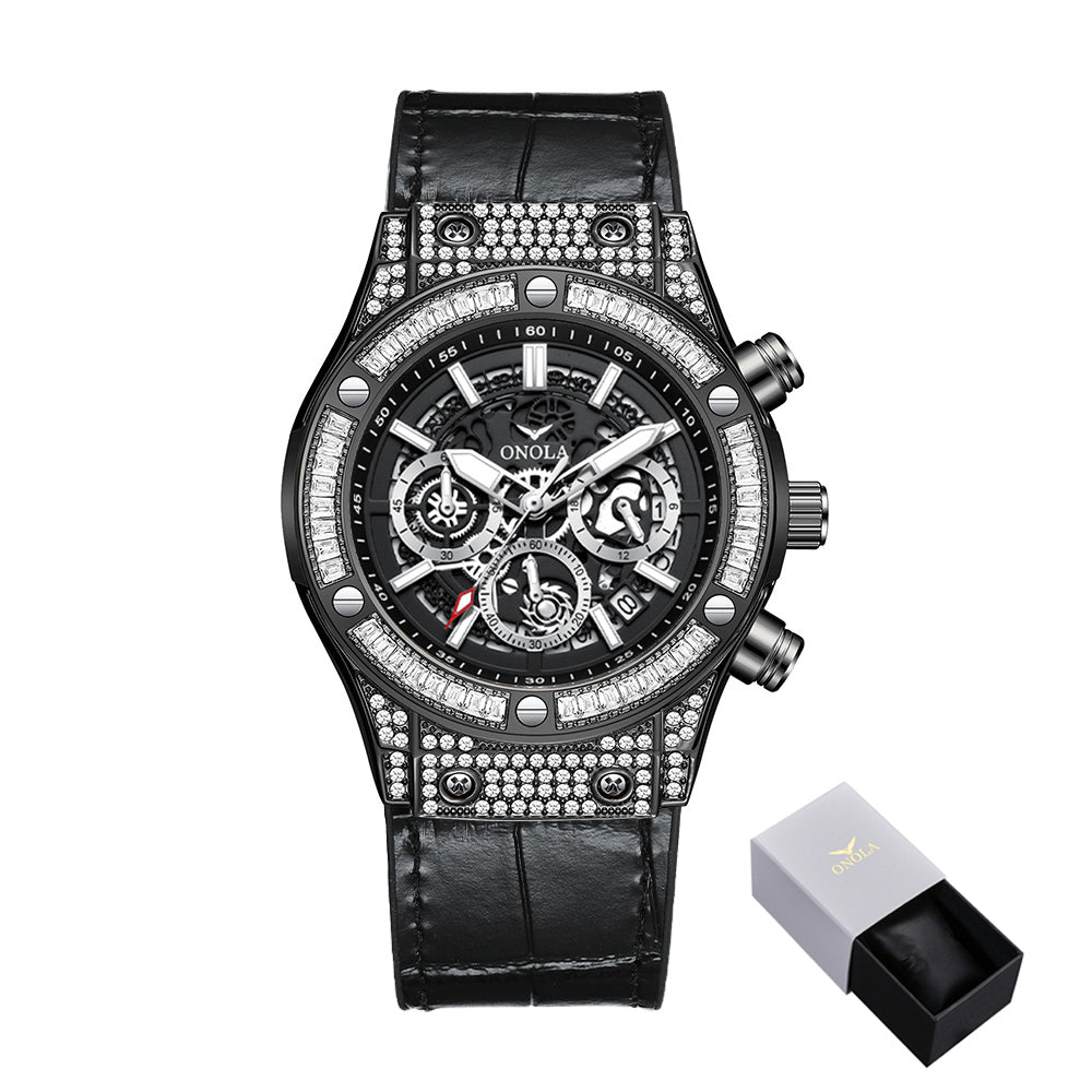 ONOLA-6856 Men's High Quality Multifunctional Quartz Watch - Sparkling Diamond Decoration
