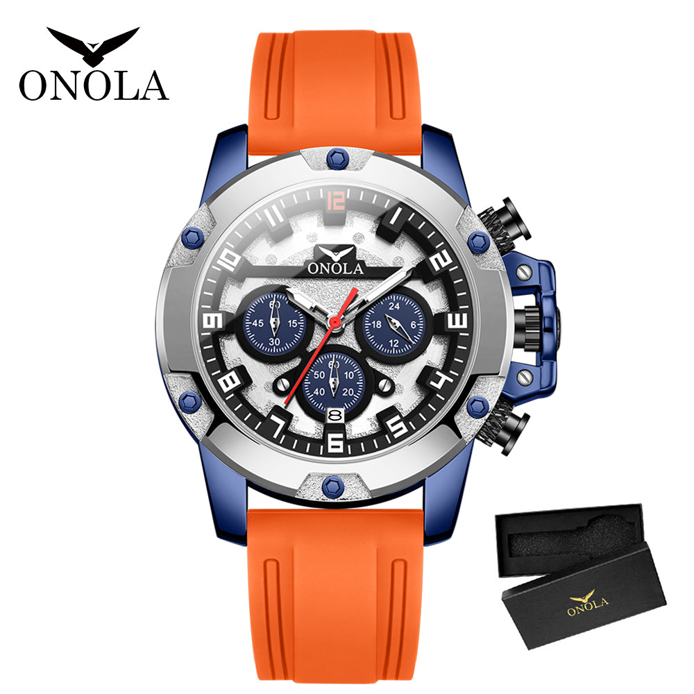 ONOLA-6858 Men's Sports Quartz Watch Multi functional Chronograph Night Light Waterproof, Suitable for Business Meetings and Outdoor Activities Wearing