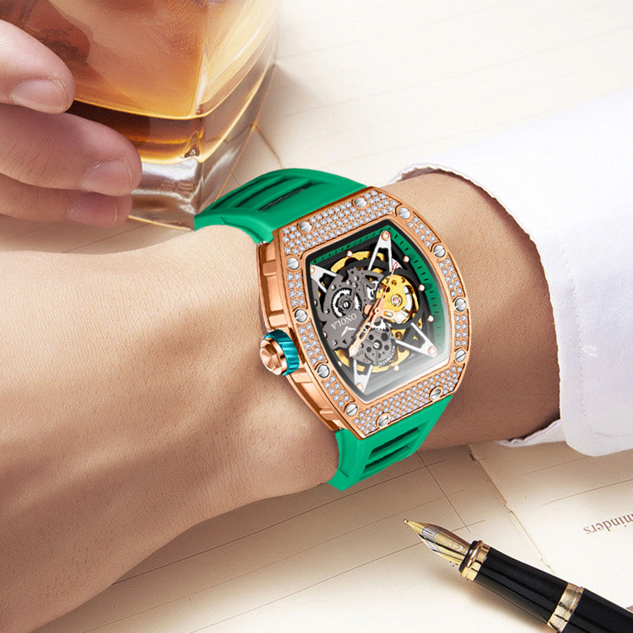ONOLA-3838D men's mechanical watch, barrel shaped design, 30 meter waterproof, casual sports style, hollowed out tourbillon watch, perfect gift