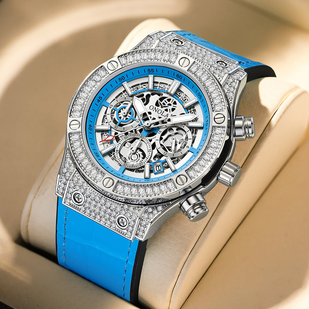 ONOLA-6856 Men's High Quality Multifunctional Quartz Watch - Sparkling Diamond Decoration
