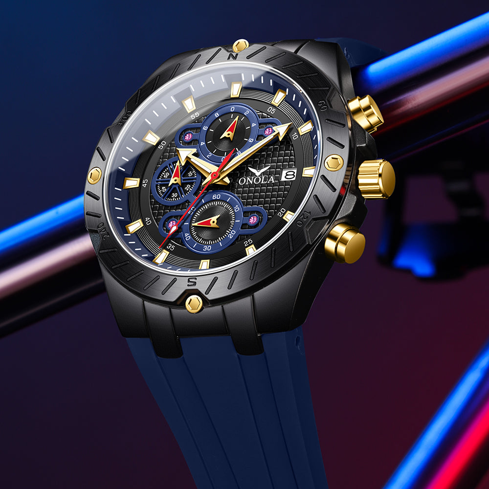 ONOLA-6857 men's fashionable quartz watch multifunctional timing night light waterproof, give yourself a Christmas gift