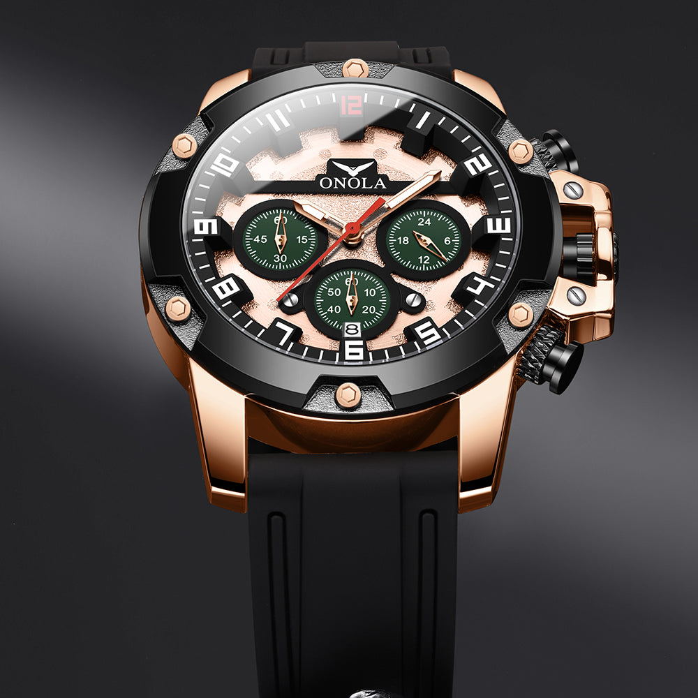 ONOLA-6858 Men's Sports Quartz Watch Multi functional Chronograph Night Light Waterproof, Suitable for Business Meetings and Outdoor Activities Wearing