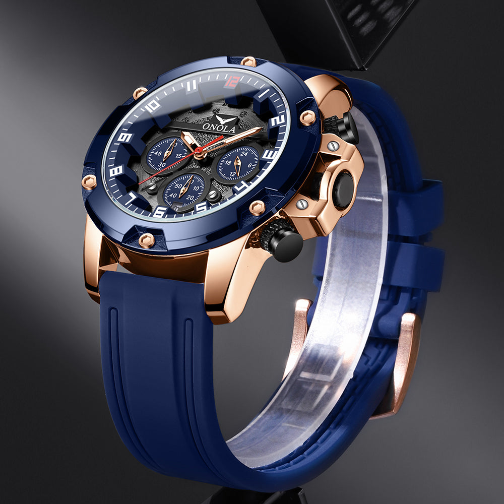 ONOLA-6858 Men's Sports Quartz Watch Multi functional Chronograph Night Light Waterproof, Suitable for Business Meetings and Outdoor Activities Wearing