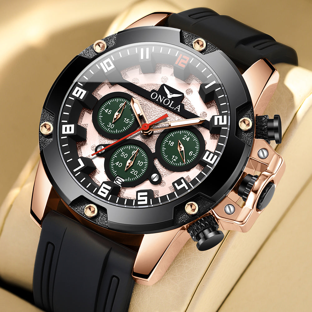 ONOLA-6858 Men's Sports Quartz Watch Multi functional Chronograph Night Light Waterproof, Suitable for Business Meetings and Outdoor Activities Wearing