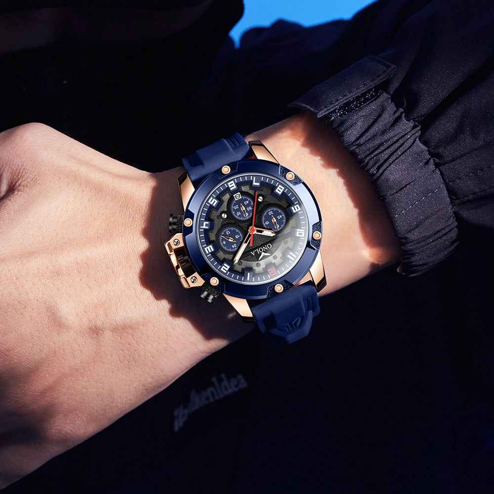 ONOLA-6858 Men's Sports Quartz Watch Multi functional Chronograph Night Light Waterproof, Suitable for Business Meetings and Outdoor Activities Wearing