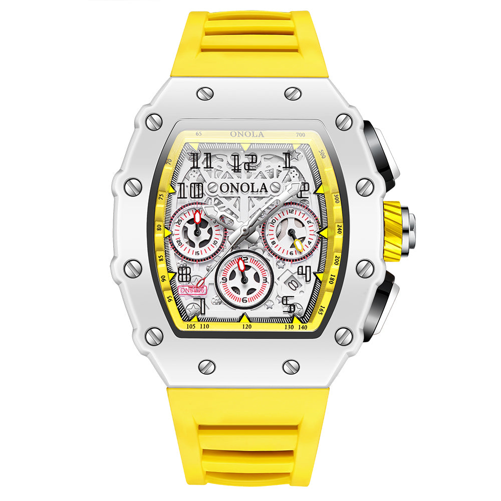 ONOLA-6826W Men's Quartz Watch 30 meter Waterproof, with Calendar Function, Barrel Type