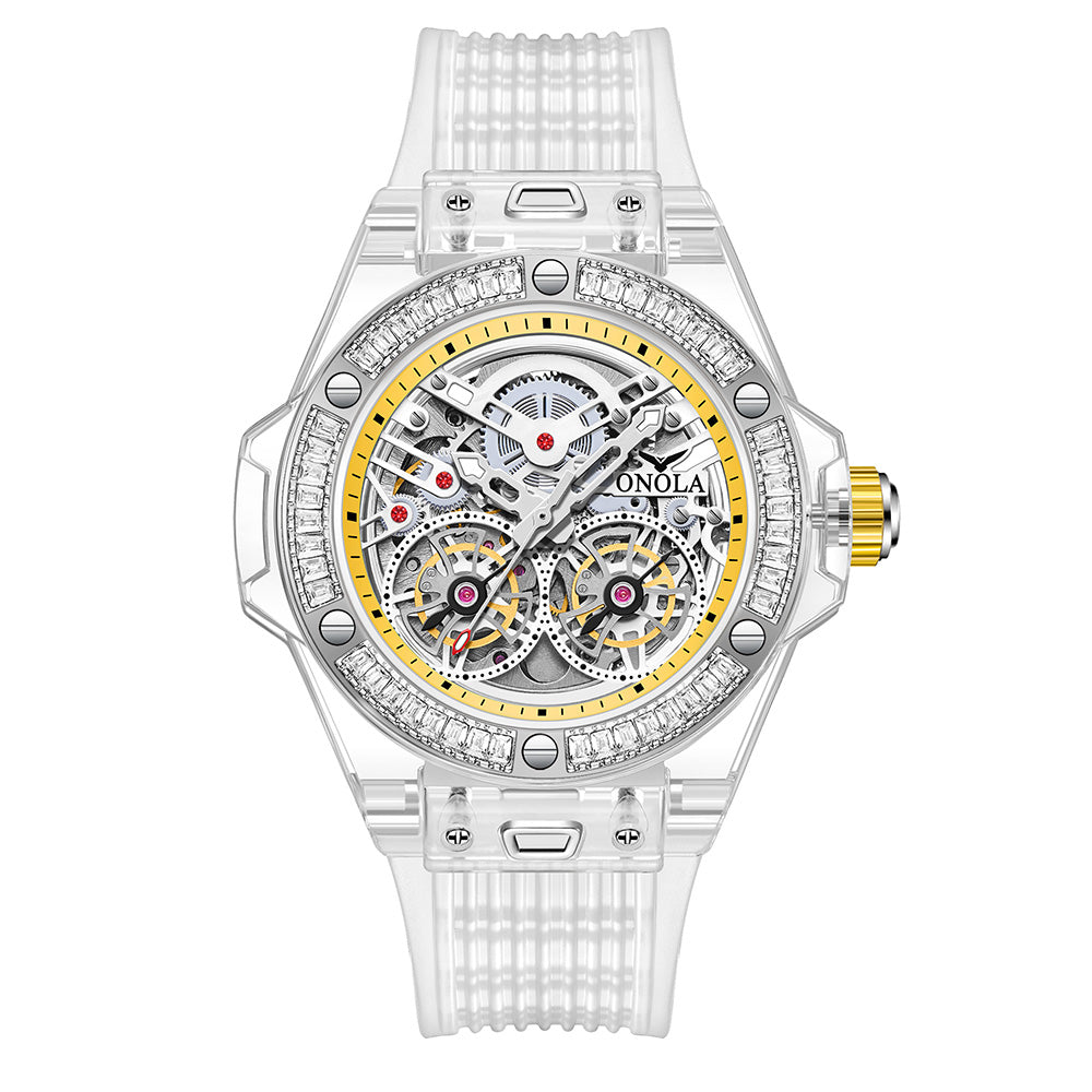 ONOLA-3835D Fashion Sports Mechanical Watch - Waterproof, Case with Flash Diamonds, Perfect Gift Choice