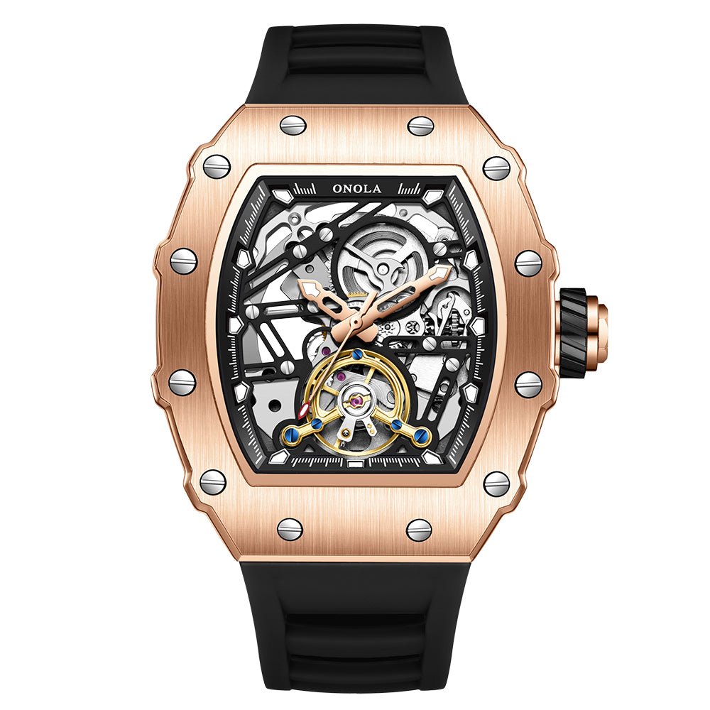 ONOLA-3854 Men's Wine Barrel Mechanical Watch with hollowed out automatic winding, suitable for daily wear